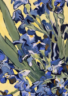 Irisbild nach Van Gogh: gemalte Blütendetails aus der Nähe